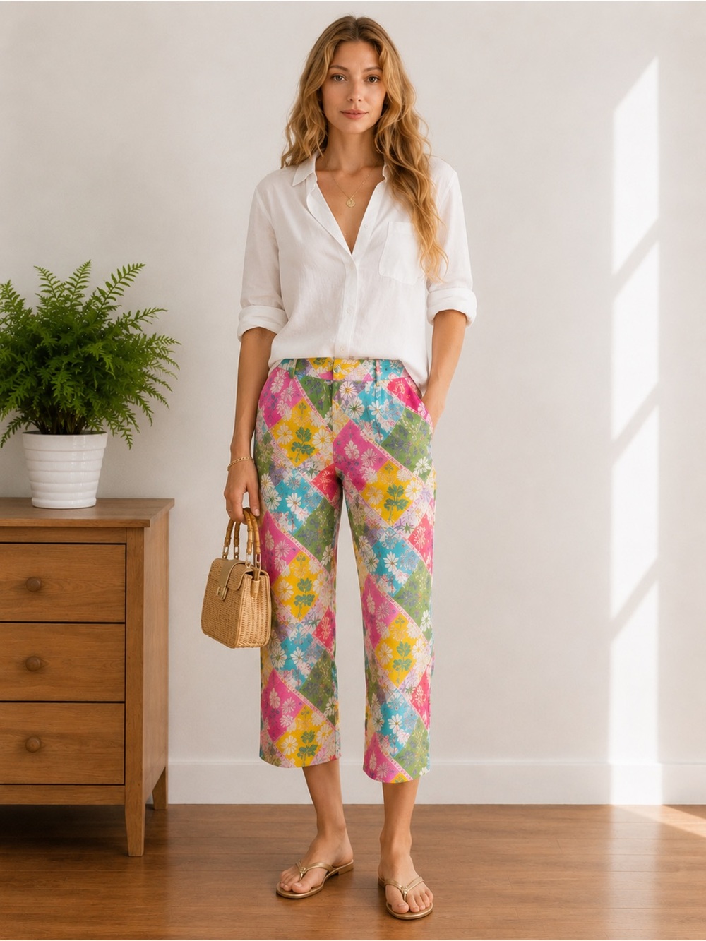 Vintage Lilly Pulitzer Floral Patchwork Cropped Cotton Pants - Vtg. Size 0 (2-4)